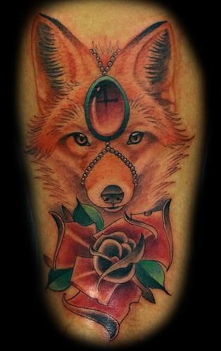 Tattoos - Neotraditional Fox and Rose - 78858